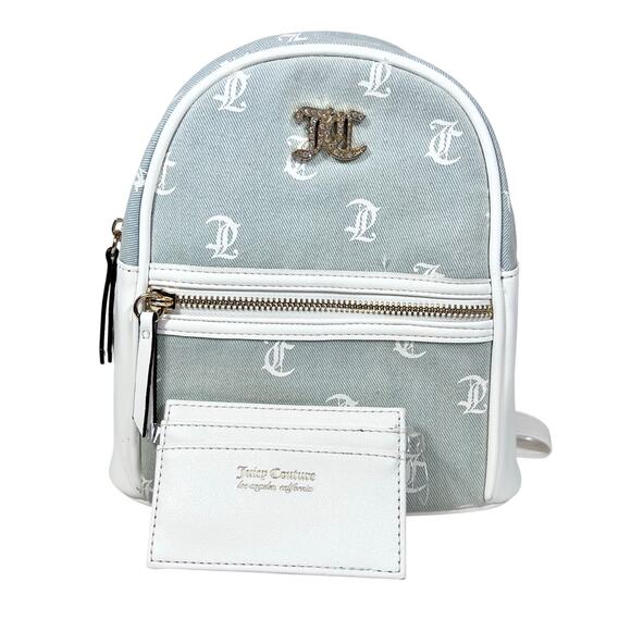 Juicy Couture Mini Backpack Denim White w/ Wallet Bag Purse New - Picture 1 of 11